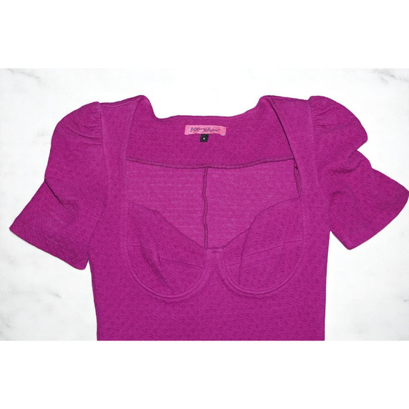Betsey Johnson Magenta Mini Dress – Puff Sleeve Sweetheart Neck – Made in USA S - Picture 8 of 12